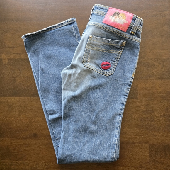 Vintage Fiorucci Angels & Lips Jeans Size 9 Boot Cut - Picture 1 of 10